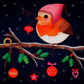 Sandra Brezina "Rotkehlchen mit Mütze" Weihnachten Postkarte, Größe: 14x14 cm